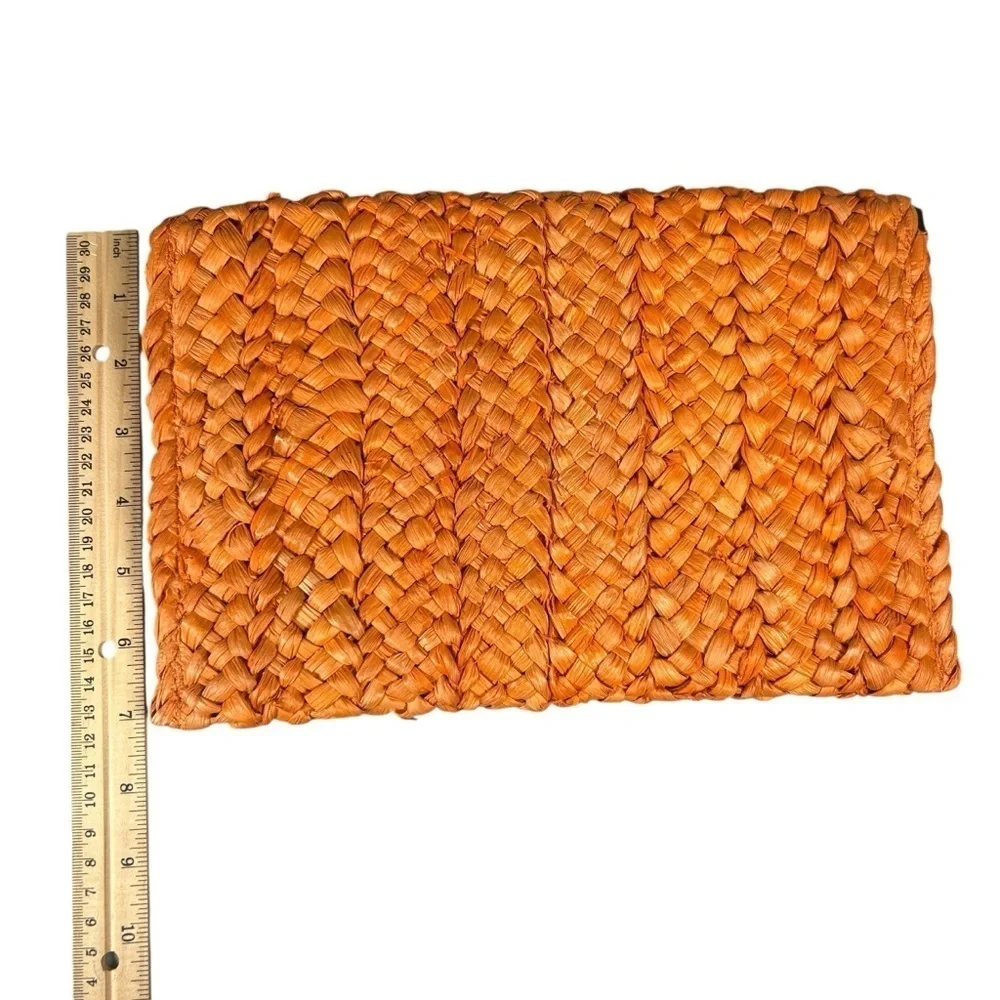 Boho Chic Orange Woven Straw Rattan Clutch Crystal Bee Brooch Handbag 7x11
